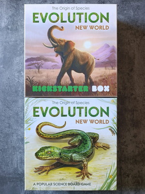 Evolution New World board game used with Kickstarter box and Butterfly effect expansion