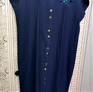Vintage καινούργιο λινό φόρεμα μπλε.
