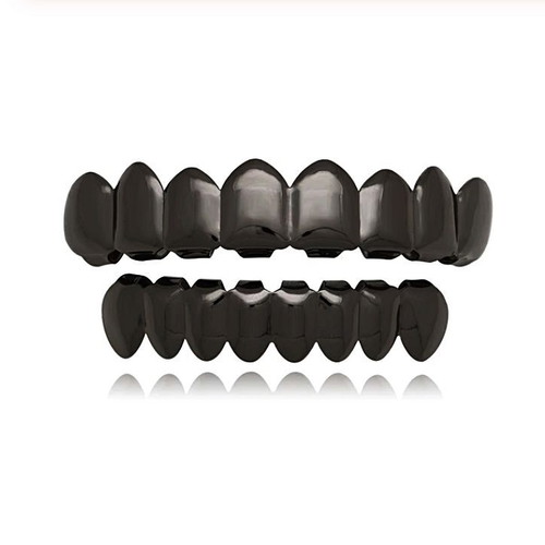 Hip Hop Grillz 8 Set Black Stainless Steel New
