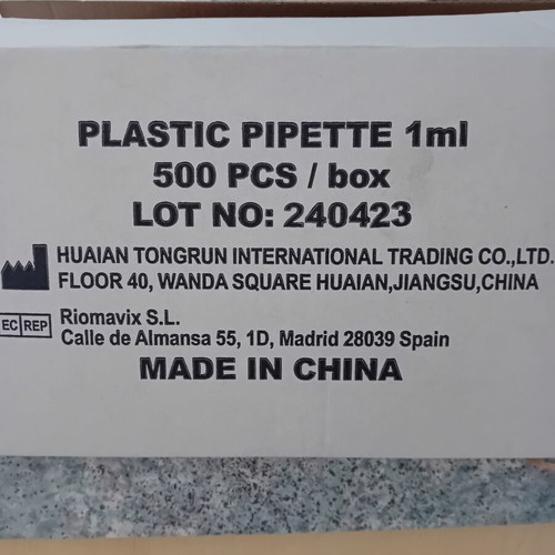 Plastic pipette 1ml pack of 500, new