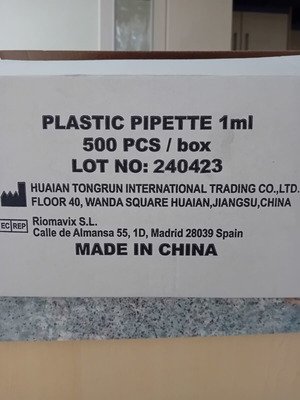 Plastic pipette 1ml pack of 500, new