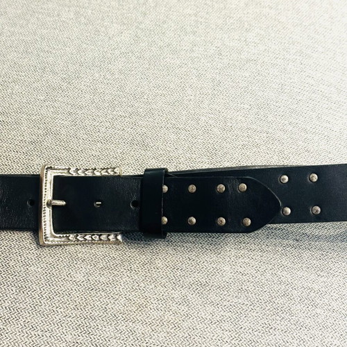 Black leather belt with studs like new, size 110, silver details