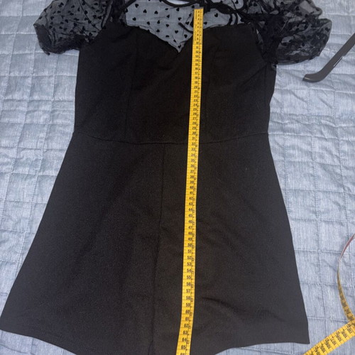 Shein black romper with sheer heart sleeves, M (38)
