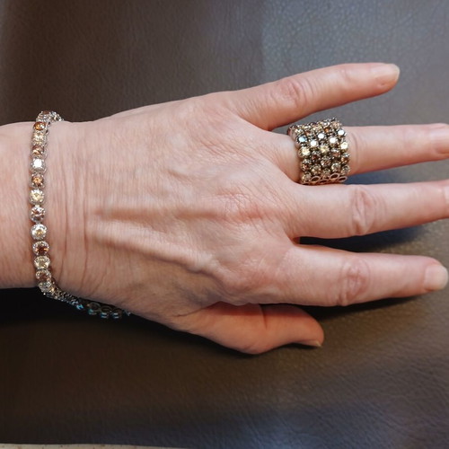 Silver Riviera jewelry set 925 with honey shade zirconia, bracelet and ring