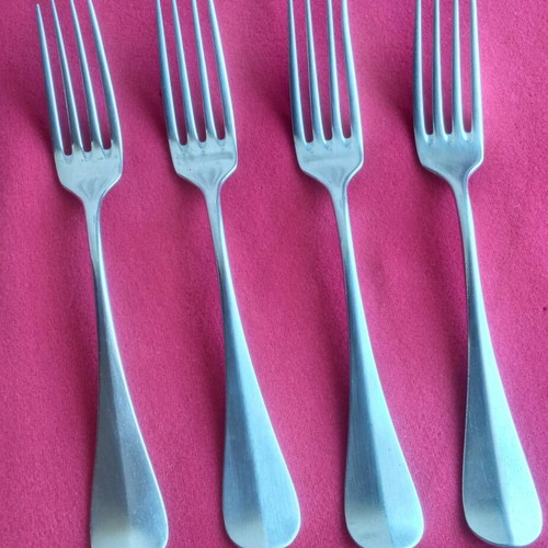 Gombault antique forks used, set of 4, silver alloy 1890