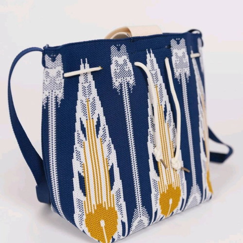 Ethnic shoulder bag new, beige and blue