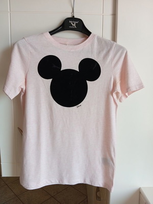 H&M Disney T-shirt used, pink with black velvet Mickey Mouse design