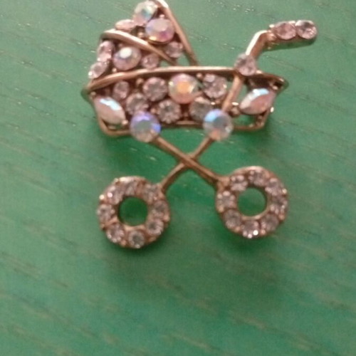 Eisenberg Ice vintage baby carriage brooch with Swarovski crystals