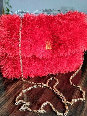 Red knitted handmade shoulder bag made to order