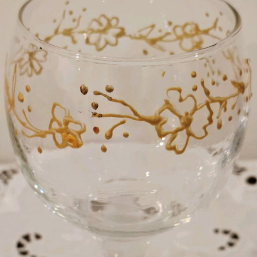 Decorative glass handmade with gold flowers like new