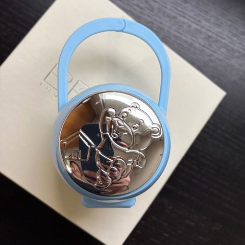 Pacifier Box new, plastic with silver, blue