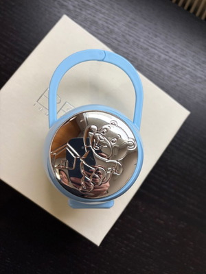 Pacifier Box new, plastic with silver, blue