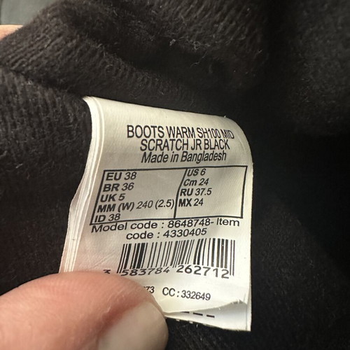 Quechua waterproof kids boots size 38 used, black