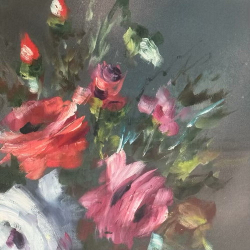 Manos painting Flowers pastel on cardboard like new 60x70cm