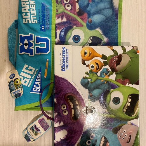 Disney Monsters University School Book Bag with Folder and Colouring Box new
