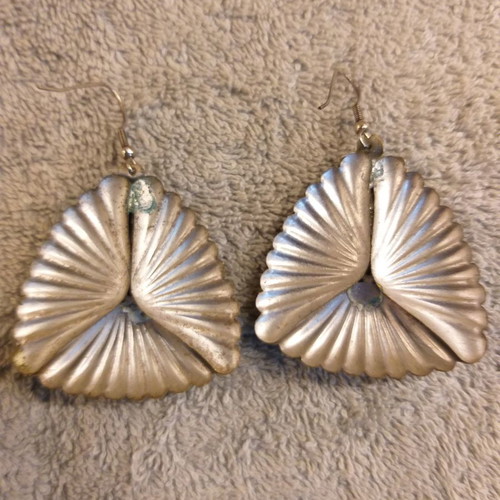 Triangle-shaped vintage brass dangling earrings used, 1970s style