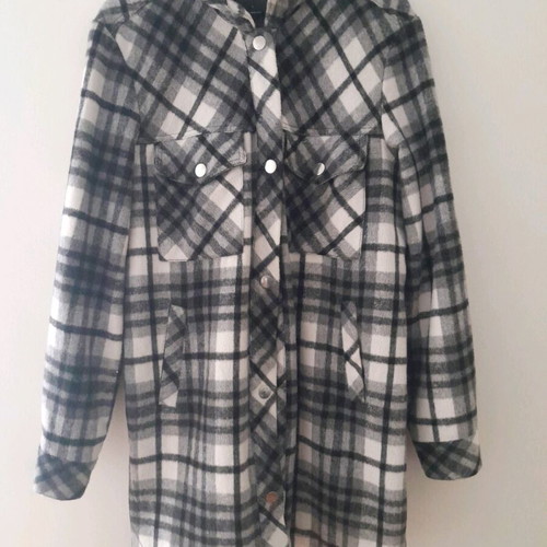 Light jacket used, black and gray, size L with hole in left pocket