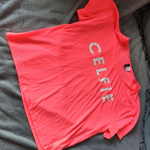 H&M top t shirt women's pink neon used large