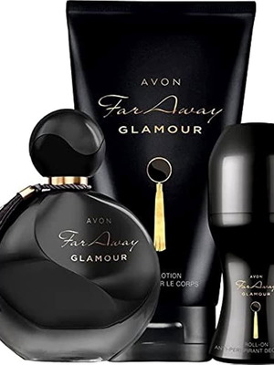 Avon Far Away Glamour set new, perfume 50ml, body lotion 150ml, deodorant roll-on