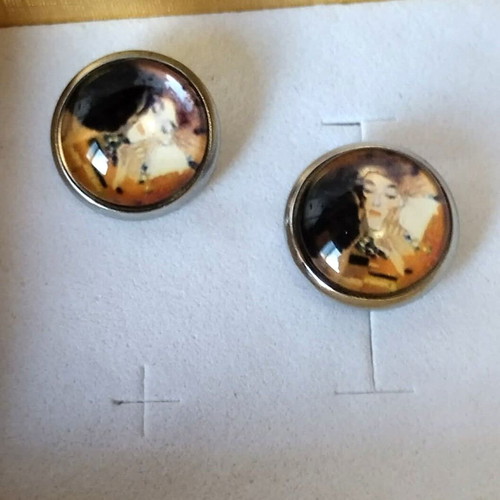 Stud earrings "The Kiss" Klimt new, gold multicolor