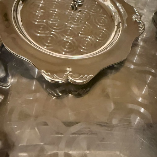 Vintage Inox serving tray with 6 stainless steel plates like new