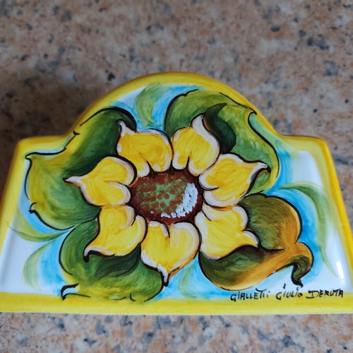 Deruta Italy Maiolica Butter Dish with Lid and Napkin Holder