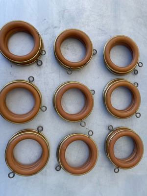Curtain rod rings used, pack of 18, brown with gold metal