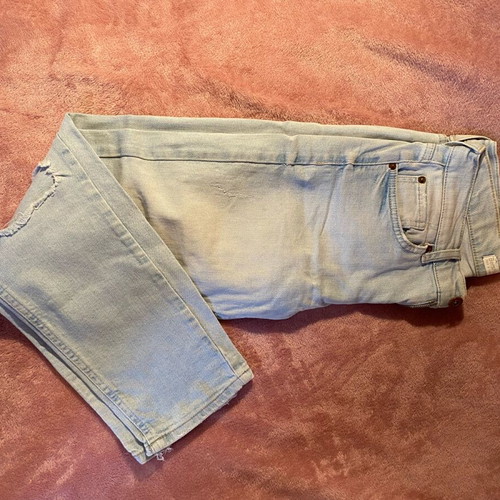Bershka women's jeans used, blue, elastic with knee rip