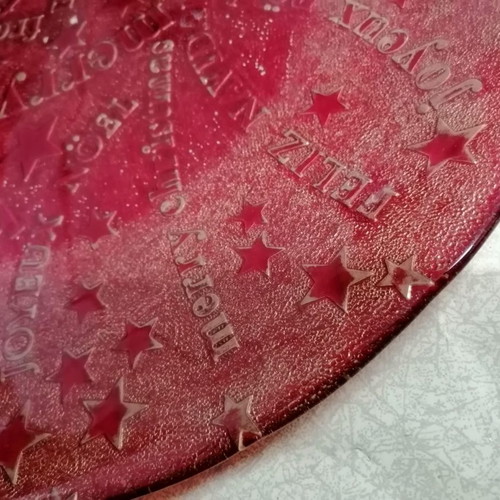 Christmas glass plate used, red, 38 cm diameter