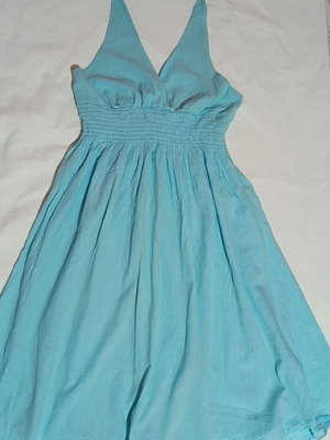 Summer dress used, turquoise, size S, cotton, halter neck
