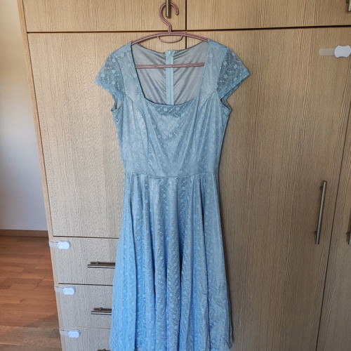 Lace dress London Boutique new, vintage sky blue fitted size S