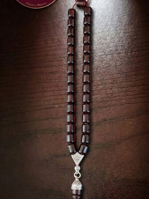 Komboloi worry beads, 33 black cherry mastic beads
