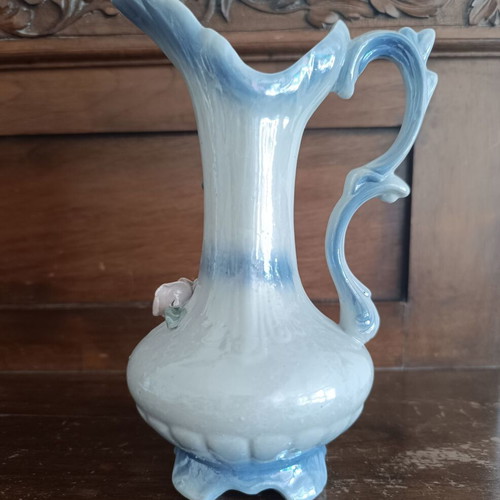 Vintage decorative ceramic jug with iridescent finish Rococo style
