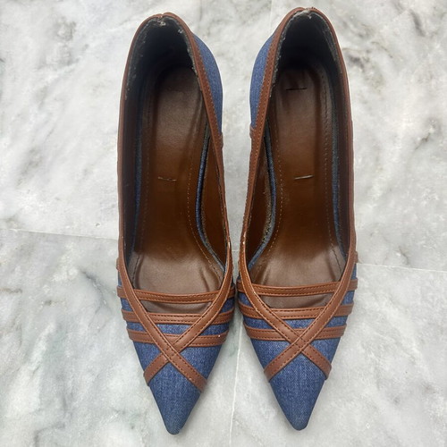Denim pumps size 36, blue and brown