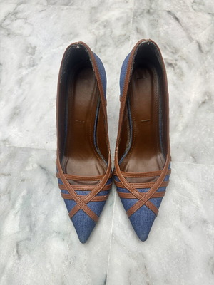 Denim pumps size 36, blue and brown