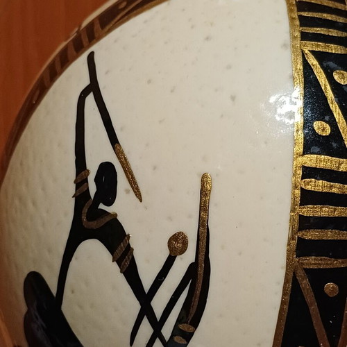 Ostrich Egg Hand-Painted Decorative Piece Used