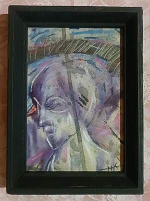 Modern painting on fabric with wooden frame