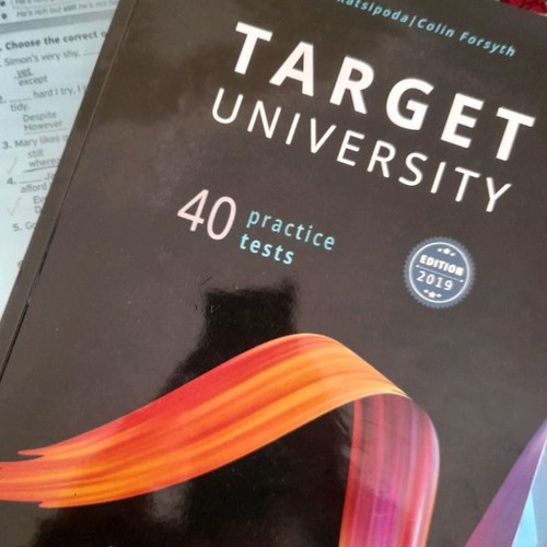 Target University English Exam Guide with solved tests and free booklets