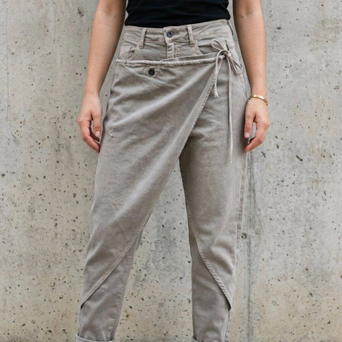 Acerbis elastic jeans with apron like new, size M 38 10, gray beige