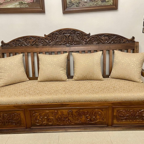 Solid Walnut Sofa Hand-Carved Like New with Storage Space