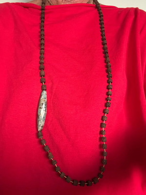 Women's long necklace with lava beads and gold stone like new