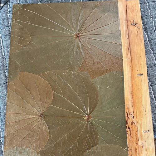 Photo album used with recycled paper, wood and natural leaf