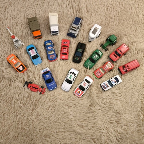 Set of 20 metal toy cars used, racing, F1, tractors, helicopter