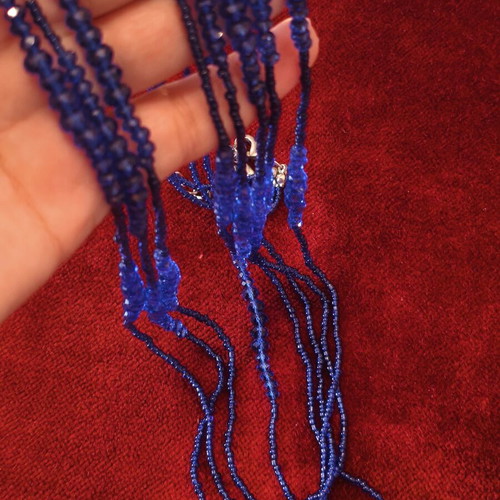 Multistrand necklace with blue glass beads and crystals like new