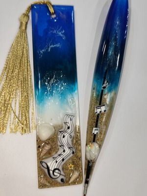 Handmade pen and bookmark set sea theme, new