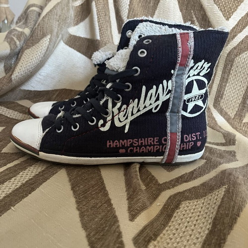 Replay ankle boots like new, blue, fabric with fur interior, size 37