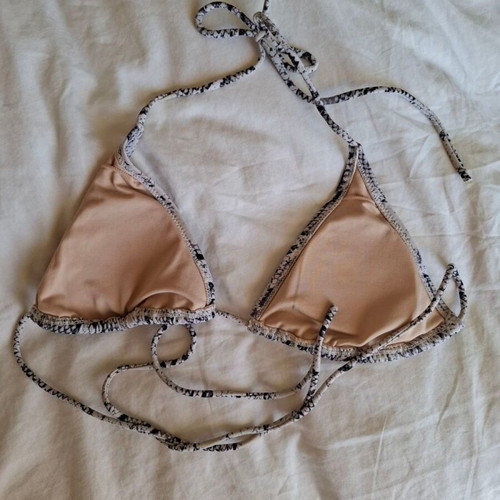 Triangle bikini top with snake print used, nude/beige shades