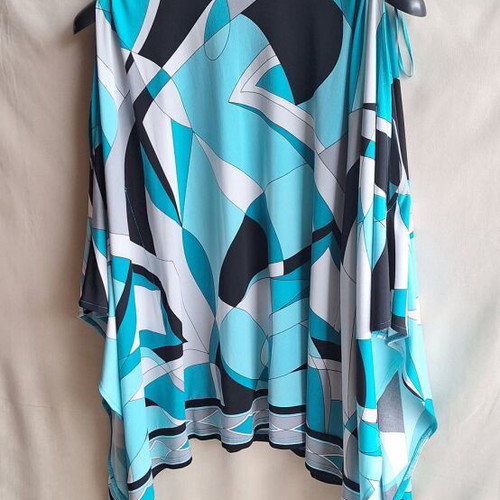 Michael Kors Cold Shoulder Blouse Top XS/S like new, turquoise geometric
