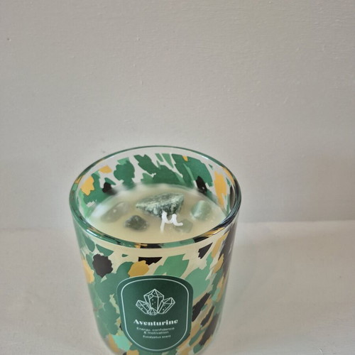 Green Aventurine Crystal Candle with Eucalyptus Scent