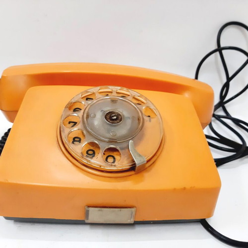 Resprom 4100 vintage rotary phone used, orange, 1980